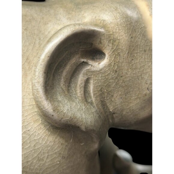 Vintage Thai Celadon Matte Gray Crackled Glaze Elephant Statue Large 8.5"x11"x5" - Picture 10 of 16